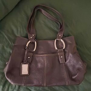 Tignanello Brown Pebbled Leather Shoulder Bag/Tote with Key Tag